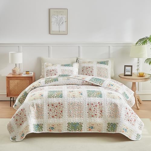 UOZZI BEDDING Floral Patchwork Quilt Set Queen Full 88x88 3 PC