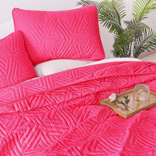 Whale Flotilla Hot Pink Soft Reversible Quilt Set 1