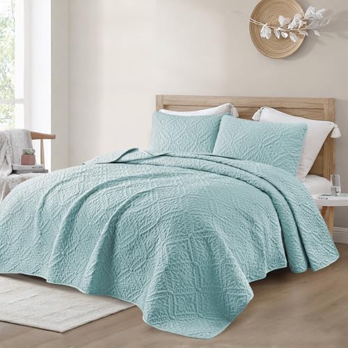 Exclusivo Mezcla Twin Quilt Set Aqua Blue Modern Bedspreads with 1 Pillow Sham
