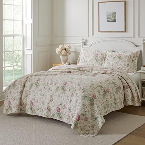 Laura Ashley Twin Quilt Set Reversible Cotton Bedding with Matching Sham 1