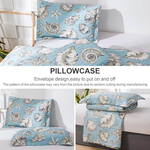 Junsey Ocean Theme Quilt Set 3Pcs Lightweight Reversible