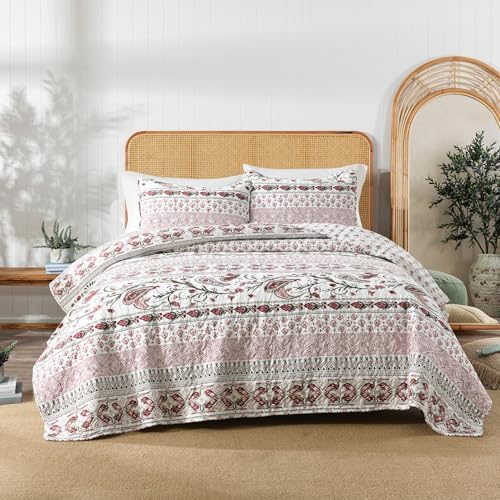 Boho Paisley Red Quilt Set Reversible Twin Size