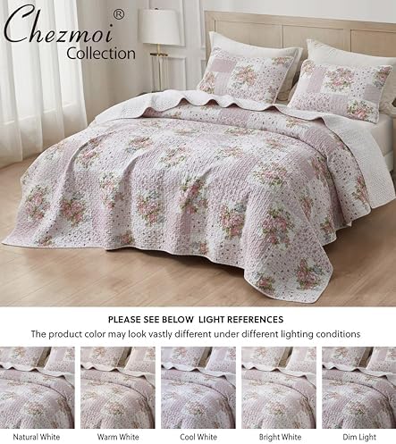 Chezmoi Collection Rosy 3-Piece King Size Quilt Set