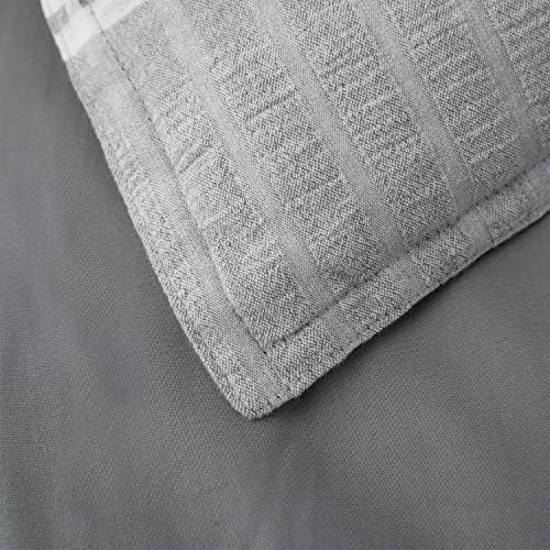HiEnd Accents 3-Piece Duvet Cover Set Lane Gray White Stripe Seersucker