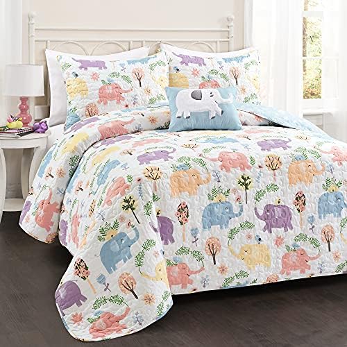 Lush Decor Hygge Elephant Quilt Set Twin White