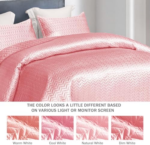 Whale Flotilla Silky Soft Satin Quilt Set Queen Size Pink