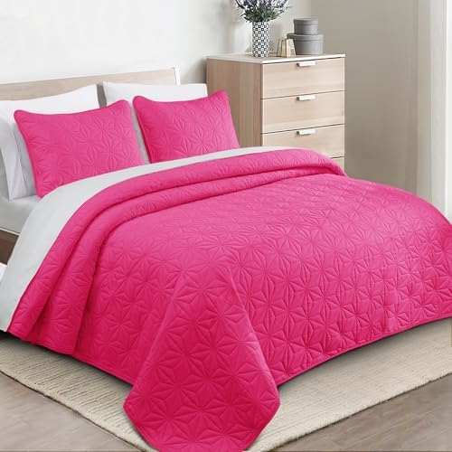 Whale Flotilla Twin XL Quilt Set Hot Pink
