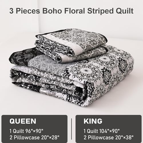 WONGS BEDDING Boho Quilt Set Queen Size 3 Pieces