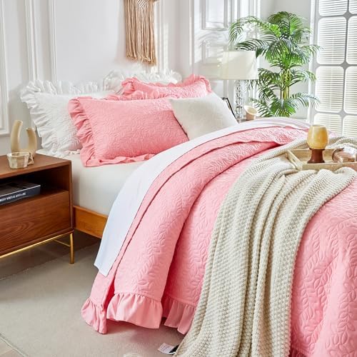 UOZZI BEDDING Ruffled Quilt Set Queen Size