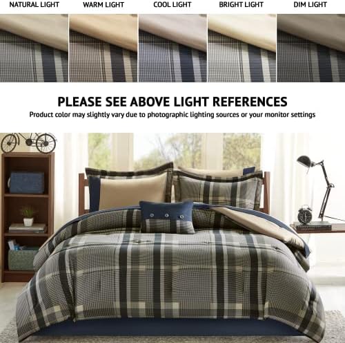 Intelligent Design Robbie Cozy Comforter Set 7 Piece Twin XL Navy Tan