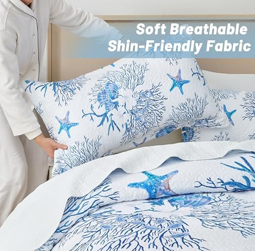 Coastal Bedding King Size Quilt with Sham Set