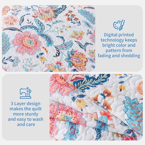 BEDISELY Queen Quilt Set - 3-Piece Floral Farmhouse Bedding 1