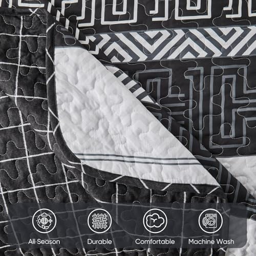 DJY Striped Quilt Set King Size 3 Pcs Black White