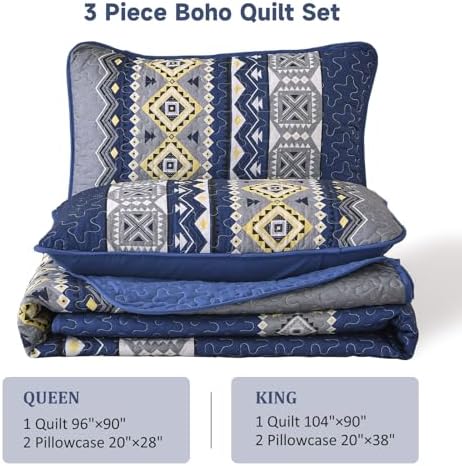 WONGS BEDDING 3 Piece Quilt Set King Size - Navy Blue