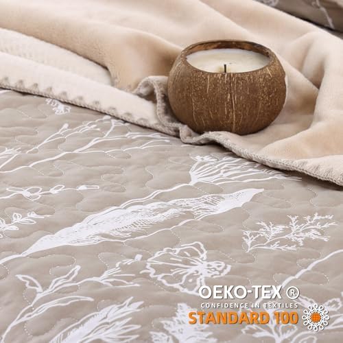 JANZAA Twin Quilt Set 2 Pieces Floral Pattern Reversible Microfiber Bedding