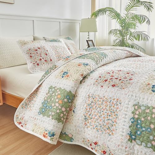UOZZI BEDDING Floral Patchwork Quilt Set Queen Full 88x88 3 PC