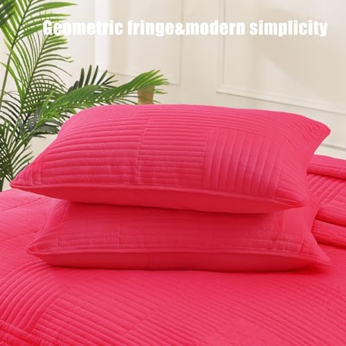 Whale Flotilla Ultra Soft Queen Quilt Set Hot Pink Microfiber 3-Piece Bedding