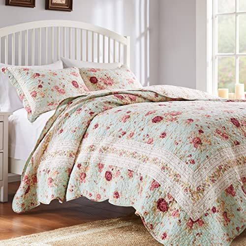 Greenland Home Antique Rose Cotton Quilt Set TwinXL Blue