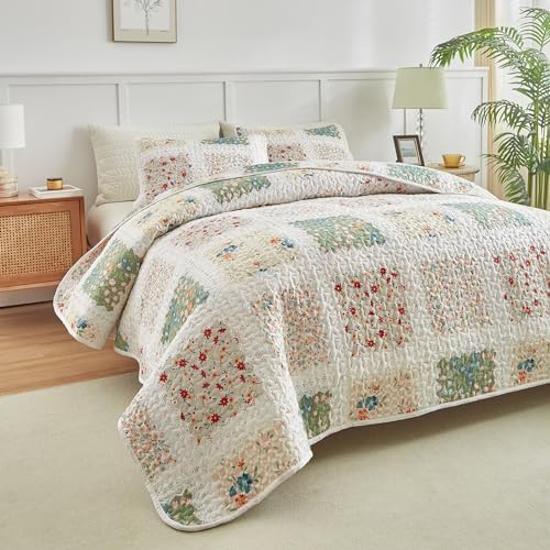 UOZZI BEDDING Floral Patchwork Quilt Set Queen Full 88x88 3 PC
