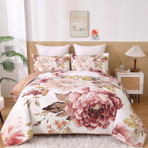 WONGS BEDDING Blush Floral Queen Quilt Set