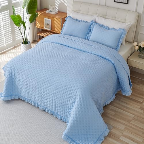 Cmfshape Bedding Set 3 Pieces Ultrasonic Quilt with Ruffled Edges