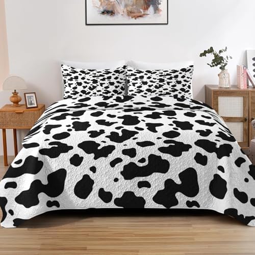 Pamnest Quilt Set Full Queen 3 Pcs Cow Print Bedding