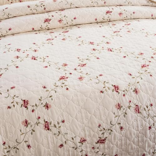 EAVD Floral Embroidered Quilt Set King Size 3 Pieces 1