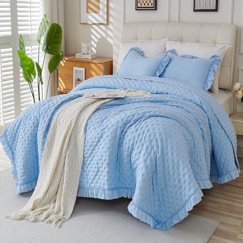 Cmfshape Bedding Set 3 Pieces Ultrasonic Quilt with Ruffled Edges