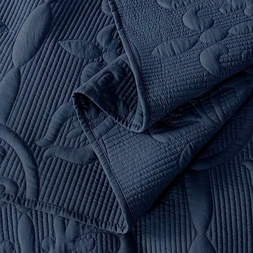 B2EVER Navy Blue Damask Quilt Queen Set with 2 Pillow Shams