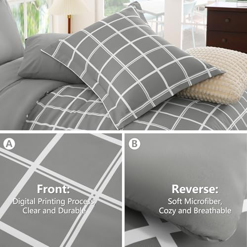 CozyLux Twin XL Plaid Comforter Set Grey 1