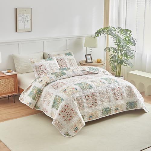 UOZZI BEDDING Floral Patchwork Quilt Set Queen Full 88x88 3 PC