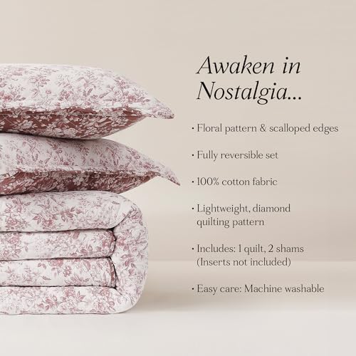Lush Decor Peony Toile Reversible Cotton Quilt 3 Piece Set