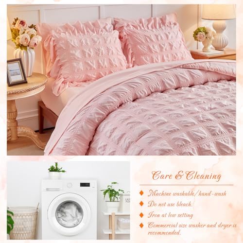 Tititada Blush Pink Plaid Seersucker Comforter Set