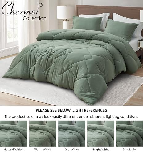 Chezmoi Logan Sage Green Comforter Set Twin XL