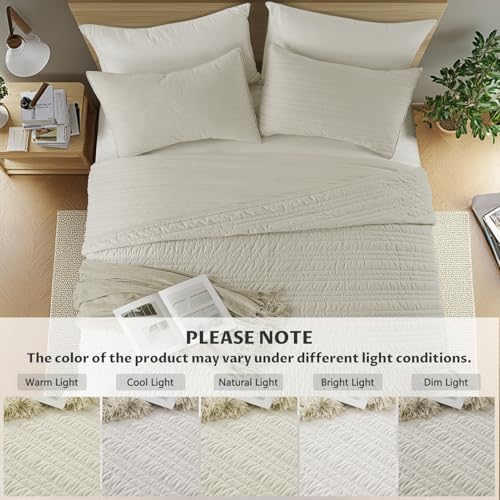 KASENTEX Queen Quilt Set 3 Pieces with Pillow Shams Light Khaki Velvet Bedding