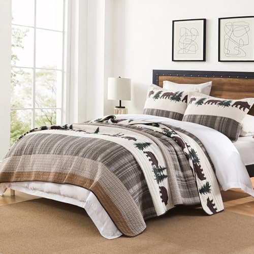 SahSahCasa Queen Quilt Set - Forest Farmhouse Reversible Cotton Comforter