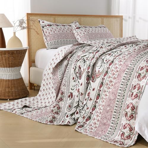 Boho Paisley Red Quilt Set Reversible Twin Size