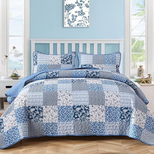 Mybedsoul Blue Plaid Quilt Set Twin Size 2 Pieces