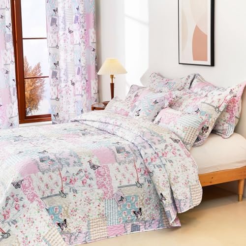 Cmfshape Reversible Quilt Set Pink Butterfly Twin