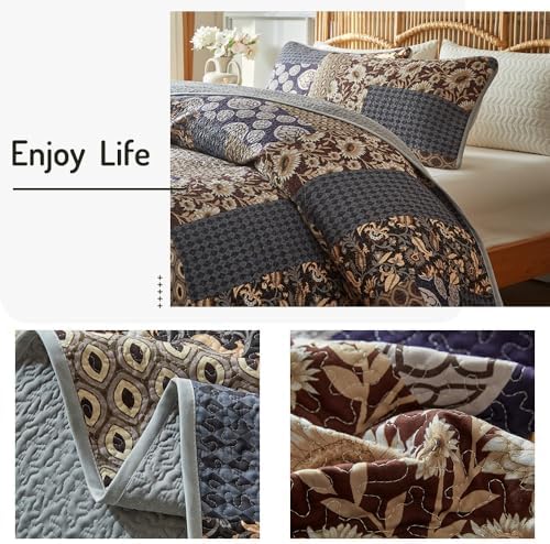 ROOMLIFE Twin Quilt Set - 3-Piece Cotton Boho Bedding