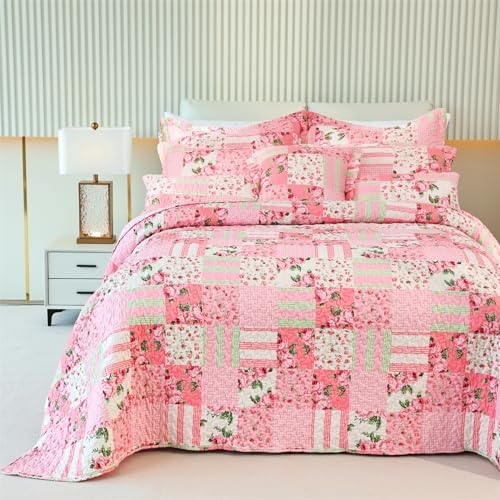 Cmfshape Floral Bedspread and Pillow Shams Set - Queen Size