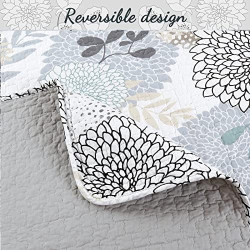 Cozy Line Nina Trista Flowers Aqua Blue Reversible Quilt Bedding Set