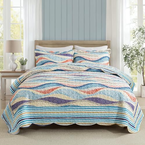 HoneiLife Oversized King Quilt Set 120x120 - Coastal Style 3 Piece