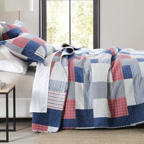 SahSahCasa King Quilt Set 3Pcs Blue Red White 1