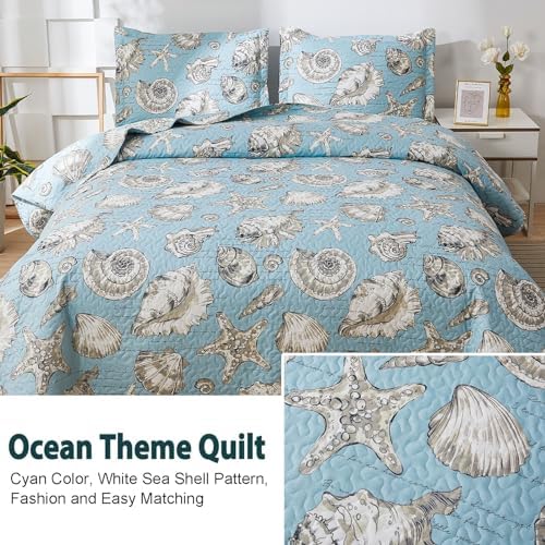 Junsey Ocean Theme Quilt Set 3Pcs Lightweight Reversible