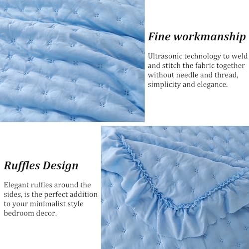 Cmfshape Bedding Set 3 Pieces Ultrasonic Quilt with Ruffled Edges