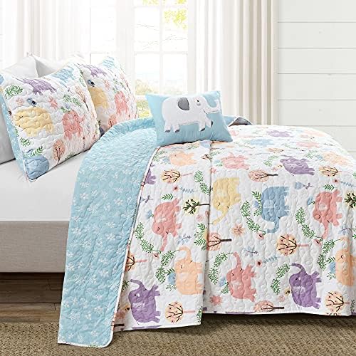 Lush Decor Hygge Elephant Quilt Set Twin White