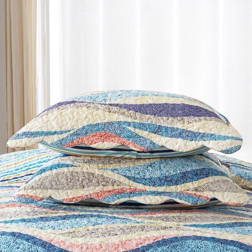 HoneiLife Oversized Queen Quilt Set - 106x106 Coastal Beach Nautical 3-Piece