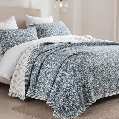 Finlonte Queen Size Cotton Quilt Set - 3 Pcs Grayish BlueWhite