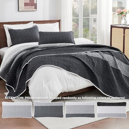 Andency King Size Quilt Set Black and White Striped